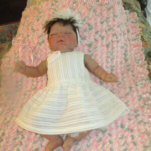 Peaches By C. Brace Reborn Baby Doll - White Striped Dress & Bow - Realistic New